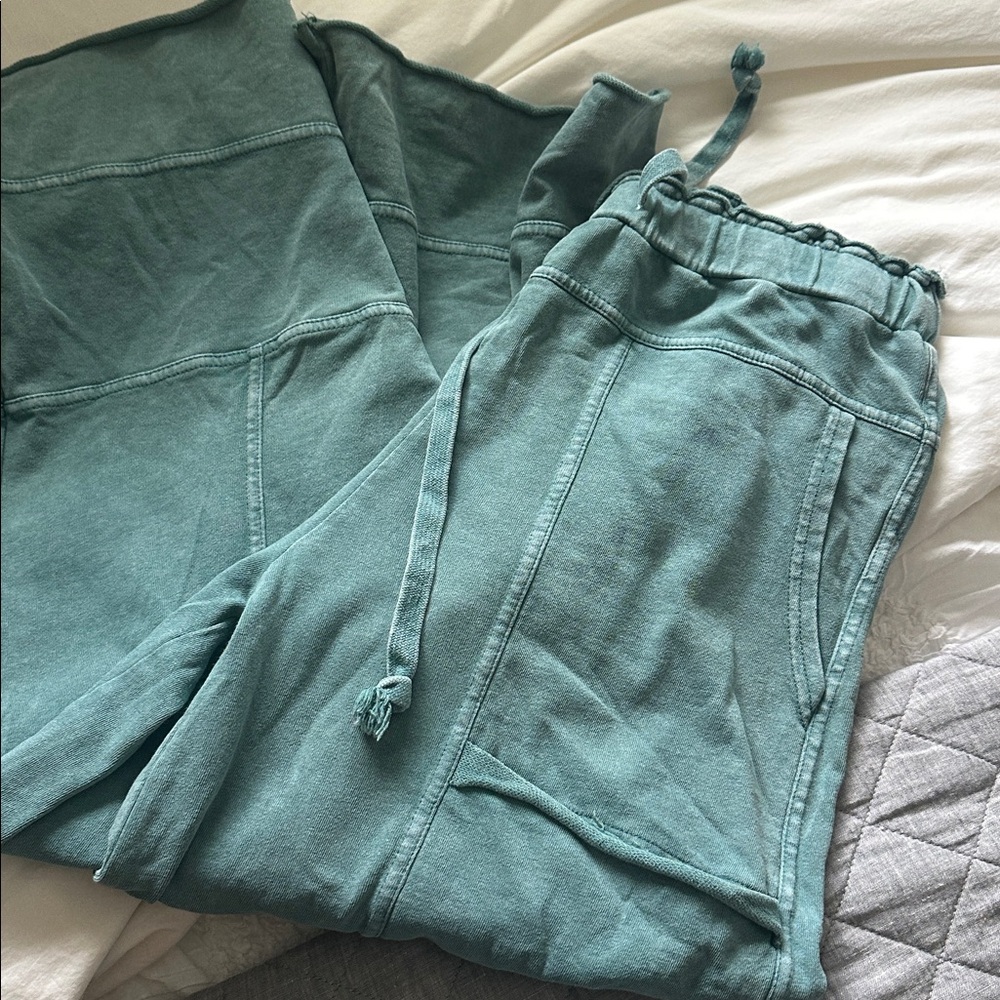 EUC Three Bird Nest crop green wide leg boho beach pants size m Cotton whimsy - Picture 3 of 6